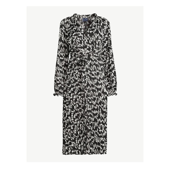 NWT Scoop midi dress belted black and white long sleeve polyester 4 6 women’s - Picture 3 of 10